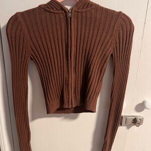 Brown Ribbed Women's Sweater